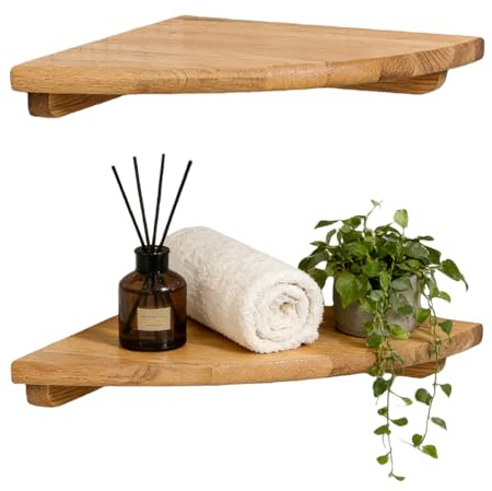 PORFOYO Estantería esquinera colgante de madera, 2 unidades de estantería de pared de madera para dormitorio, salón, cocina, pequeña estantería esquinera para montaje en pared, 18 cm, diseño en forma