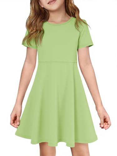 Haloumoning Robe pour fille à manches courtes et col rond - Robe décontractée - Robe d'été unie - Élégante robe de fête d'anniversaire de mariage