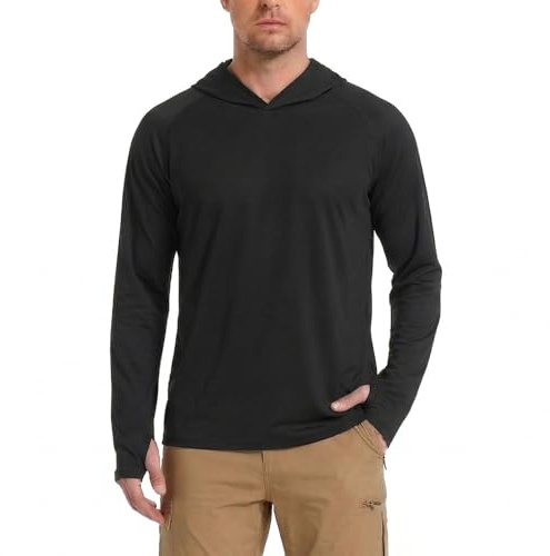 HYCOPROT Maglietta da Uomo Rash Guard con Cappuccio Protezione Solare UPF 50+ Rash Guard a Maniche Lunghe Maglietta da Nuoto UV Pesca Leggera ad Asciugatura Rapida Dry Fit Abbigliamento Spf Surf Corsa