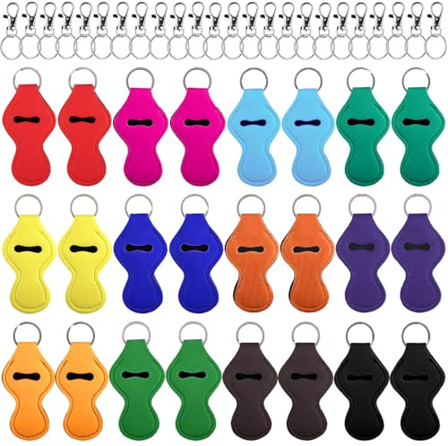 Duufin 24 Pcs Chapstick Holder Keychains Lipstick Holder Keychains with 24 Pcs Metal Clip Cords for Chapstick Tracker and Safeguard, 12 Vibrant Color