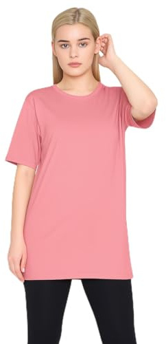 janisramone® Womens Short Sleeve Tunic T Shirts, Round Neck Oversized T Shirts for Women UK, Soft Comfortable Pj Dress, Perfect Summer Longline Ladies Tops Coral