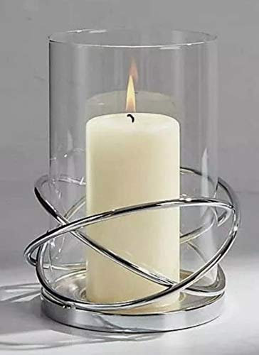 Decorative Silver Circular Lantern Hurricane Candle Holder Metal Frame for Pillar Candle Height : 16cm.