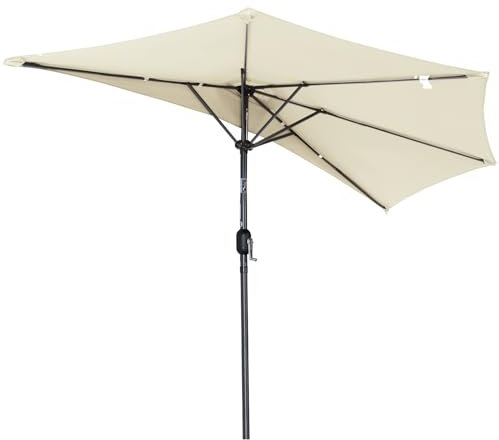 Angel Living Parasol Demi-rond en Terrasse, Avec Manivelle et 5 Entretoises Métal, Facile à Manivelle, Pour Jardin, arrière-Cour, Porche, Balcon (Crème, 250CM)