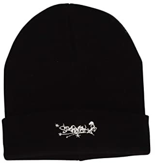 Sterntaler Baby Jungen Strickmütze Baby Organic Cotton Strickmütze Skaterlook - Baby Strickmütze - mit Umschlag und Stickerei - schwarz, 47