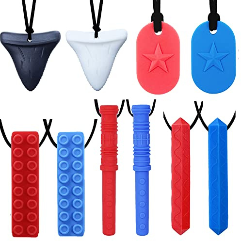 GNAWRISHING Chew Necklaces for Sensory Kids 10 Pcs Sensory Chewy Toys for Autism Girls and Boys, ADHD Toddler, Adult