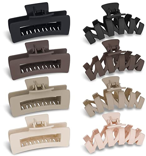 8 Pack 4.4 Inch Large Hair Claw Clips for Women Thin Thick Hair, Big Matte Square Hair Clips,Strong Hold Jaw Clip Neutral Color