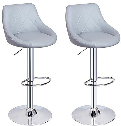 Panana Barhocker 2er Set, Höhenverstellbarer Barstuhl, Tresenhocker, Hochstuhl, mit PU-Bezug, Kunstleder Küchenstuhl mit Rückenlehne und Fußstütze, 360° Drehstuhl (Grau)