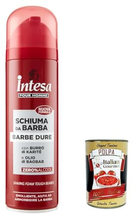 6x Intesa Shaving Foam Barbe dure, 300 ml, Rasierschaum für Männer mit Sheabutter und Baobab-Öl + Italian Gourmet polpa 400g