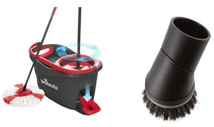 Vileda Turbo Microfibre Mop and Bucket Set, Spin Mop for Cleaning Floors & Paxanpax 69-ML-10C, PFC852 Compatible Miele Universal Natural-Bristle Swivel Neck Round Dusting Brush (SSP10), Black