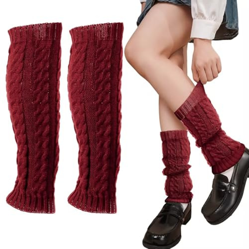 AUNGCSHE Mode Jambières pour Fille, Jambières Tricotées Hiver, Leg Warmer pour Femme, Ballet, Poignets de Bottes Chunky, Taille Unique, Différentes Couleurs (Bordeaux)