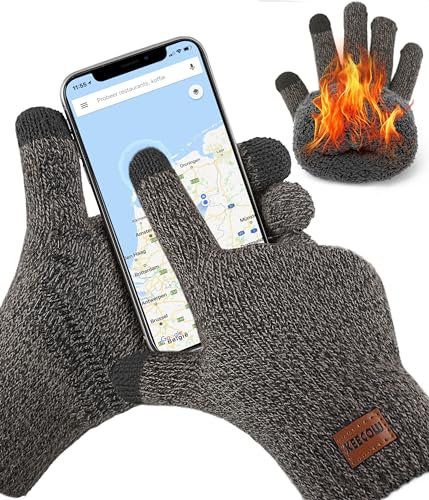 Bobelle Handschuhe Herren, Winterhandschuhe Damen Thermo Warme Fleece, rutschfeste Strickhandschuhe Touchscreen für Outdoor Sport(DunkelGrau)