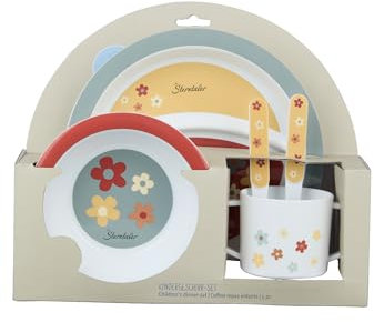 Sterntaler Geschirrset Pferd Sunny - Baby und Kinder Geschirr mit rutschfestem Sockel an Teller, Tasse und Becher - robustes Baby und Kindergeschirr aus lebensmittelechtem Material, mattrot