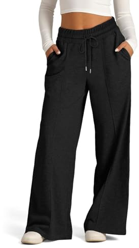 EIRUKON Pantalon Chandal Mujer Anchos Pantalon Deporte de Jogger Pantalones Elásticos de Cintura Alta con Cordón y Bolsillos Suaves Ligeros Pantalón,Negro,XL