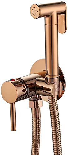 Kit spruzzatore per bidet portatile in oro rosa con montaggio a parete in ottone con maniglia singola per bidet WC con spruzzatore per pannolini da 150 cm