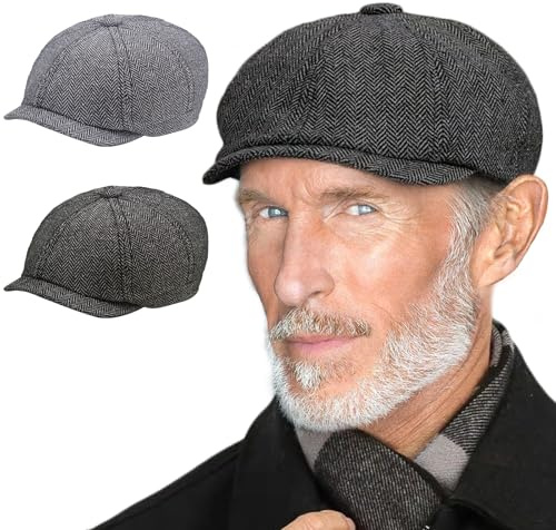 JSTHHTT 2 Pezzi Coppola Uomo, Baschi Regolabile, Newsboy Flat cap, Berretto Piatto Invernale Uomo, Unisex Cappello Invernale, Autunno/Inverno per Regalo, 55-59cm