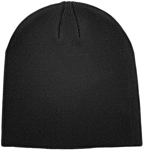 100% Cotton Beanie Hat for Men Women - Soft Unisex Winter Knit Skull Cap, Stretch Fit Fashion Fisherman Beanie, Black