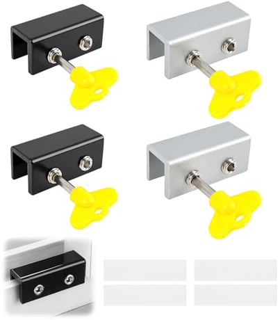 4 stycken justerbara skjutfönster och dörrlås, skjutfönsterbegränsare med nyckel, lätt att installera, säker och robust (4 stycken justerbara skjutfönster dörrlås)