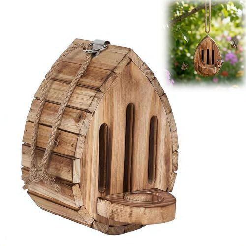 Butterfly House, Teardrop-shaped Wooden Butterfly Habitat & Feeder, Hanging Butterflies House with Puddler, for Outside Butterflies, Moths