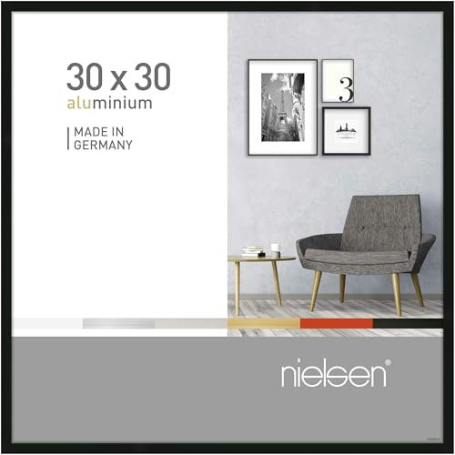 nielsen Pixel Aluminium Picture Frame - Frosted Black 30x30cm - with Float Glass and Easy Push-Turn Clips