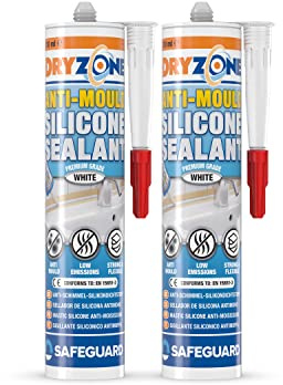 Dryzone Silicone Sealant White Anti Mould (310ml x 2) - Waterproof Premium Sanitary-Grade, Low VOC Sealant for Bathroom and Kitchen
