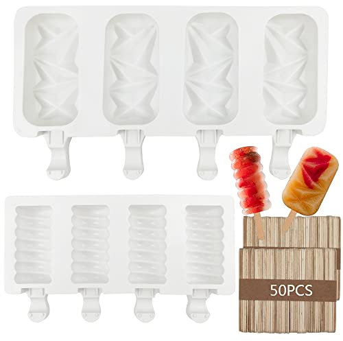Stampi per Ghiaccioli in Silicone，2 pezzi Stampo Popsicle Con 100 Bastoncini in Legno Stampi per Gelato al Cioccolato congelato Fai da Te Riutilizzabili senza BPA