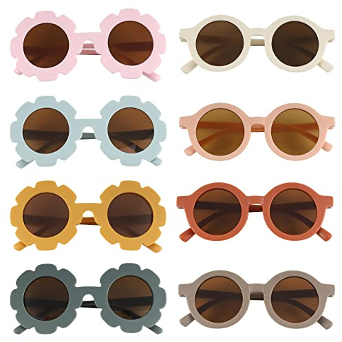 Dacitiery Lunettes de soleil pour enfants, jolies lunettes de tournesol, lunettes de soleil rondes colorées pour enfants, monture flexible pour garçons et filles, accessoires photo, sports de plein