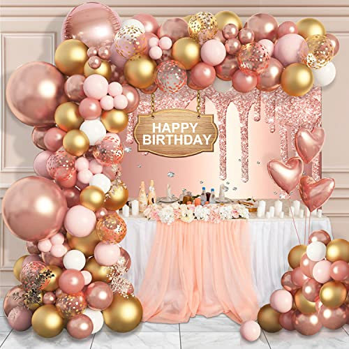 DUGEHO 114 Pezzo Oro Rosa Ghirlanda Balloon Bow Balloons Ghirlanda Set, Confetti Balloons, Latex Balloon per Compleanno Anniversario Baby Shower Party