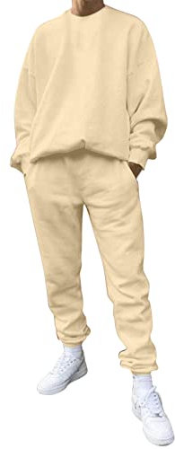 QWUVEDS Männlicher lässiger Fester Zweiteiliger Anzug mit O-Ausschnitt, schulterfreiem Ärmel, Sweatshirt, Kordelzug, Hosenset Judo Anzug Jungen