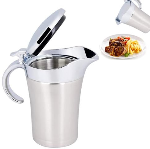 Sauce Pichet En Acier Inoxydable Double Isolation Saucière 304 Acier Inoxydable Isolation Thermique Double Paroi Sauce Saucière Pot De Service Pichet Pour le Dîner, Thanksgiving(大号750ml)