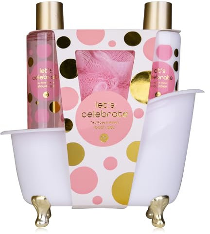 Accentra - LET'S CELEBRATE Set Cadeau de Bain pour la Détente pour les Femmes à l'Occasion d'un Anniversaire ou de Noël Set Cadeau bien-être et Soins en 3 parties avec Mini Baignoire Décorative