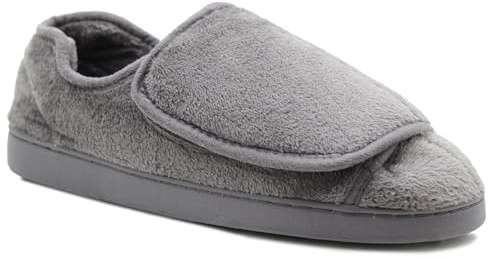 Dr Keller Mens Diabetic Touch Fasten Wide Opening Slippers Lightweight Slip On Soft House Shoes (Grey, UK Footwear Size System, Adult, Men, Numeric, Medium, 10)
