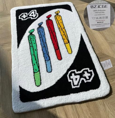 UNO Kartenteppich, flippig, ästhetisch, Retro, Überwurf, Fußmatte, rutschfest, waschbar, modern, abstrakt, niedlich, einzigartig, Badezimmer, Schlafzimmer, Teppich, flauschig, weich, kleine Teppiche