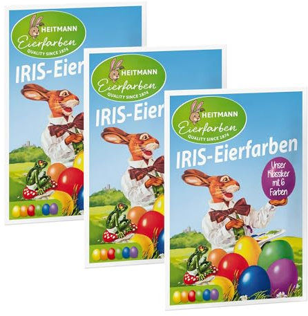 Heitmann Deco IRIS Eierfarben, 3er Pack: Ostereierfarben zur Heißfärbung, in 6 Farben (Rot, Orange, Grün, Blau, Violett, Gelb), kinderfreundlich, Tabletten