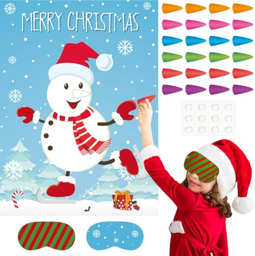 ASTARON Pin the Snowman Nose Christmas Pin the Tail Party Games Activities for Kids 36 Stickers Christmas Party Decorations School Classroom Activities