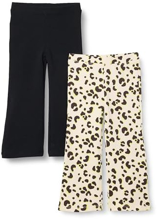 Amazon Essentials Leggings Ajustados Acampanados de Tejido de Punto Niñas, Pack de 2, Marfil Leopardo/Negro, 4 años