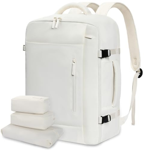 LOVEVOOK Zaino da Viaggio Aereo Bagaglio a Mano 40L Grande Borsa da Cabina per Voli Impermeabile Antifurto Zaino Viaggio Uomo Donna 17,3 Pollici Zaino Porta PC per Scuola Lavoro Trekking, Beige