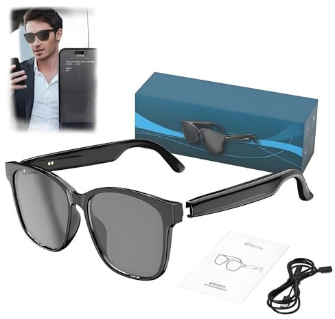 Hy C8 PRO Multifunctional AI Bluetooth Smart Glasses, Hy-C8 Pro Smart Glasses with Camera, 2025 New Wireless Headphone Ai Smart Smart Glasses for Listening to Music & Calling,Support 75 Languages(Blac