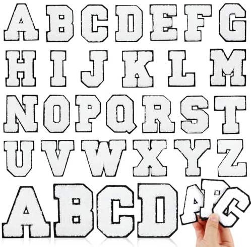 MWOOT 26 st lappar, bokstäver A-Z broderade applikationslappar, gör-det-själv alfabetslappar för kläder, kjolar, hattar, väskor, jeans (vit)