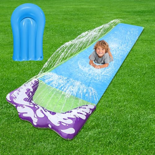 Golgner 480 x 70 cm scivolo d'acqua da giardino per bambini, scivolo d'acqua gonfiabile, scivolo d'acqua singolo, con bodyboards, irrigatore integrato, per prato, giardino e attività all'aperto