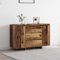 Pangshiyuan Sideboard aus recyceltem Holz mit verwitterter Oberfläche, 1 Tür, 2 Schubladen, Stauraum für Geschirr und Deko, rustikales Design, Wohnzimmer, braun, 120 x 40.5 x 75 cm