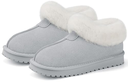 Mishansha Mujer Zapatos Invierno Zapatillas de Estar por Pantuflas Cálido Zapatillas Felpa Antideslizantes Gris Gr.38