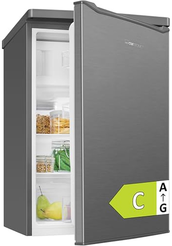 Clatronic® Kühlschrank mit Gefrierfach | Energieklasse C | 85cm | Kühl schrank klein | leise 37dB | Türanschlag wechselbar | 0°C - 8°C | 109L Fridge | kleiner Kühl-schrank KS 101 inox