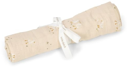 Little Dutch Pucktuch Swaddle Tuch Decke Musselin Baby (120x120 cm) - Little Goose beige - Newborn Naturals