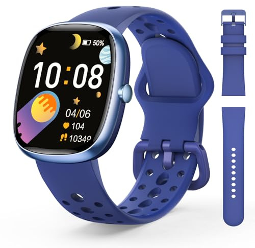 RUXINGX Smartwatch Bambini, Fitness Tracker Orologio Smartwatch Bambino con 100+ Sportive, Contapassi, Frequenza Cardiaca, Monitor del Sonno, 20 Giochi, Impermeabile IP68, Regalo per ADO 5-16, Blu