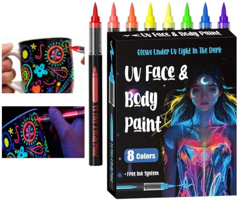 Markörer för kroppskonst, svettavledande och säkra tillfälliga fluorescerande markörer - kropps- och vuxenmakeuppenna, för konserter, fester, sportevenemang, cosplay och