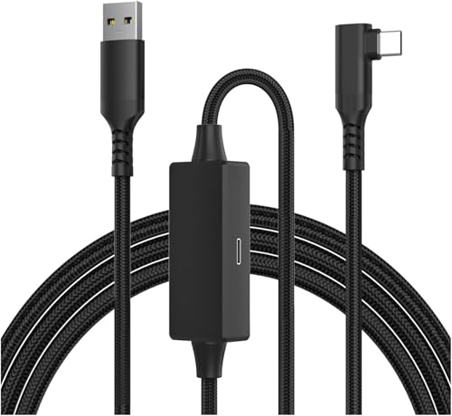 VR Link-kabel med Laddningsport 5M – USB 3.0 till USB-C Höghastighetskabel 5Gbps – Tillbehör för PC VR & SteamVR – Kompatibel med Meta Quest 3/2 / 1 & Pico 4 – Spela och Ladda Samtidigt – Svart