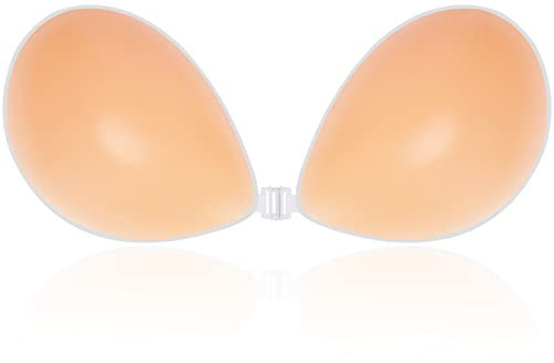 Niidor Adhesive Bra Strapless Sticky Invisible Push Up Silicone Bra Nipple Covers for Backless Dress Orange