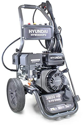 Hyundai 2800psi 212cc 8.75L/min Powerful Petrol Pressure Washer with puncture-proof wheels, Low oil shutdown & 4 quick connect nozzles, Jet Wash with 3 Year Warranty Black