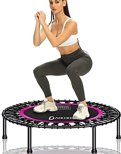DARCHEN Mini trampoline de 204 kg pour adultes, petit trampoline rebondisseur d’intérieur pour exercices physiques et de fitness pour un rebond silencieux et en toute sécurité, [101,6 cm]