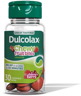 Dulcolax Saline Laxative Chewy Fruit Bites, Fast-Acting Laxative & Gentle Constipation Relief, Cherry Berry Flavor, Magnesium Hydroxide 600 mg, 30 Count